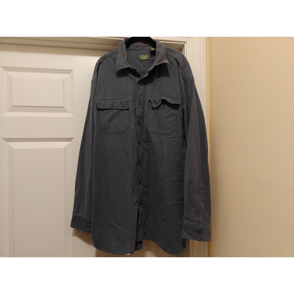LL Bean Mens XL Tall Blue Gray Cotton Canvas Button Down Work Shirt Made in USA